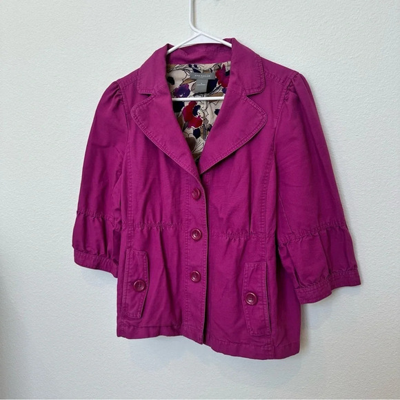 Ann Taylor 3/4 Blazer Magenta Medium with floral lining - Picture 3 of 10